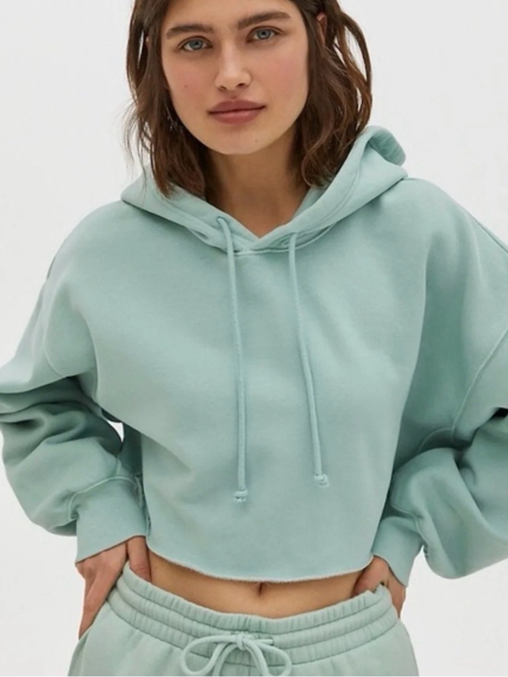 TNA Airy AF Cozy Fleece Cropped Hoodie in Light Beige